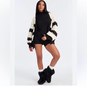 Dreamers By Debut Black and Cream Women's Cardigan
